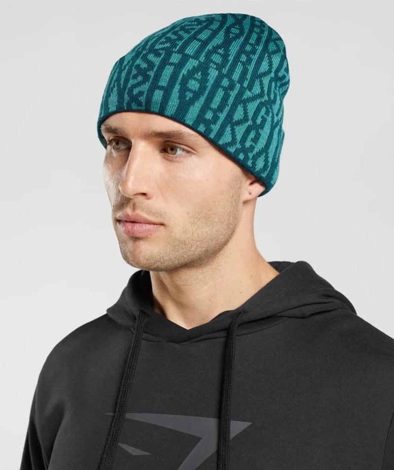 Gymshark Reversable Jacquard Beanie Turquoise | CA 7DN15A